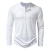 Camiseta Masculina de Manga Longa com Algodão de Bambu e Camisa Polo de Colarinho Henry, Camiseta de Manga Longa da Moda para Homens