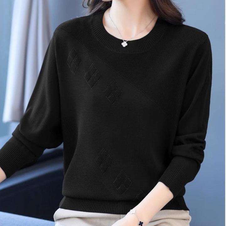 Women's Thin Crew Neck Knit Sweater Spring and Autumn Loose Solid Color Knit Pullover Top