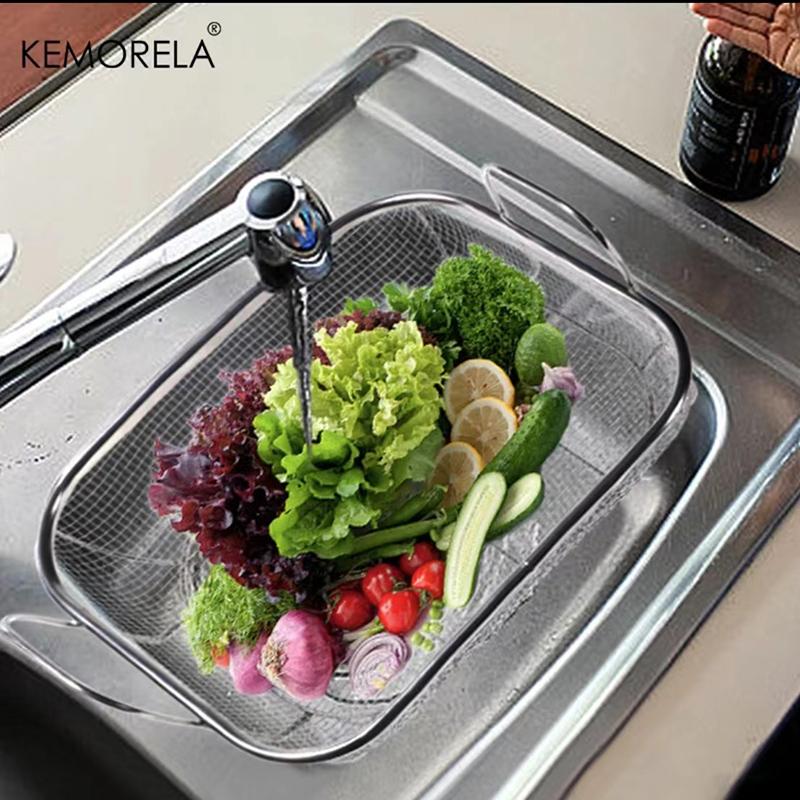 KEMORELA Stainless Steel BBQ Vegetable Basket Square Grill Drain Frying Outdoor Cookware for Charcoal Barbecue 1 Piece