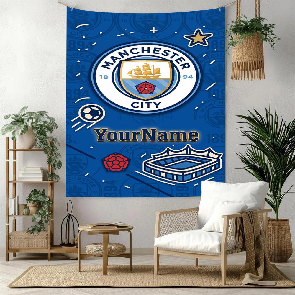 Manchester City Custom Your Name Wall Decor Tapestry Art For Pet Memorial Birthdaywedding Party Backdrop Family Gift
