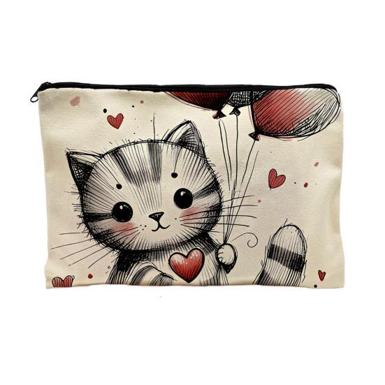 Yangyizhi Borsa portaoggetti con stampa di gatti, con cerniera liscia, astuccio multifunzione in poliestere ispessito, borsa da toilette da viaggio