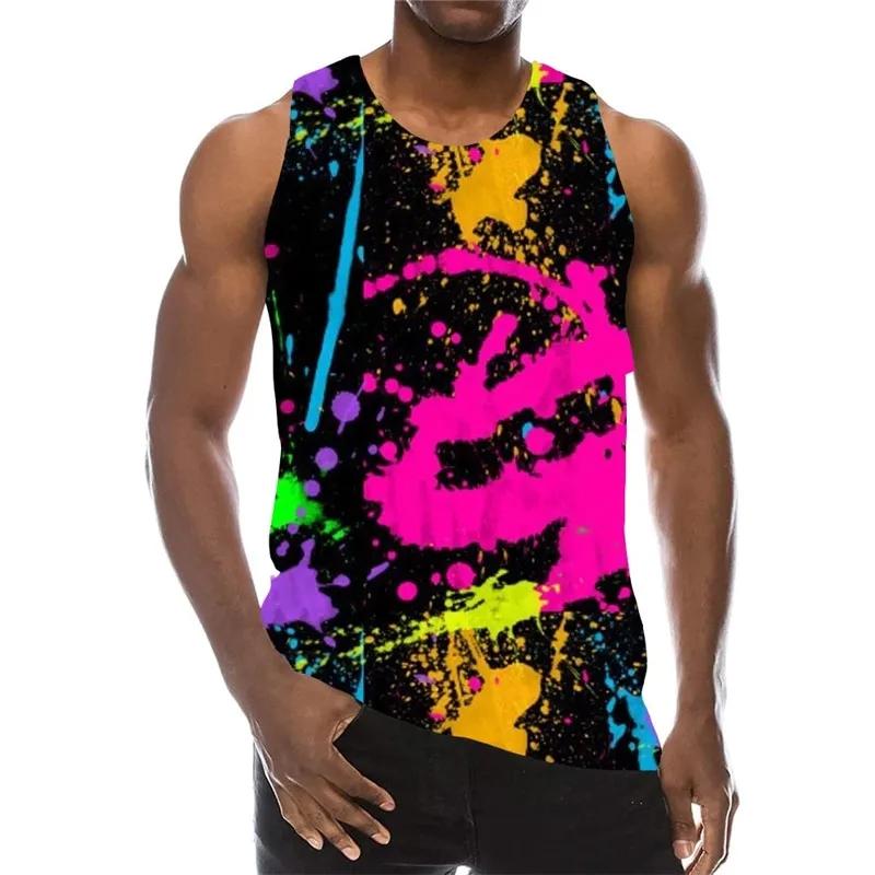 Men's Colorful Tank Top Summer Sleeveless 3D Gradient Print Vest Casual Sportswear Male Gym Tops Oversized