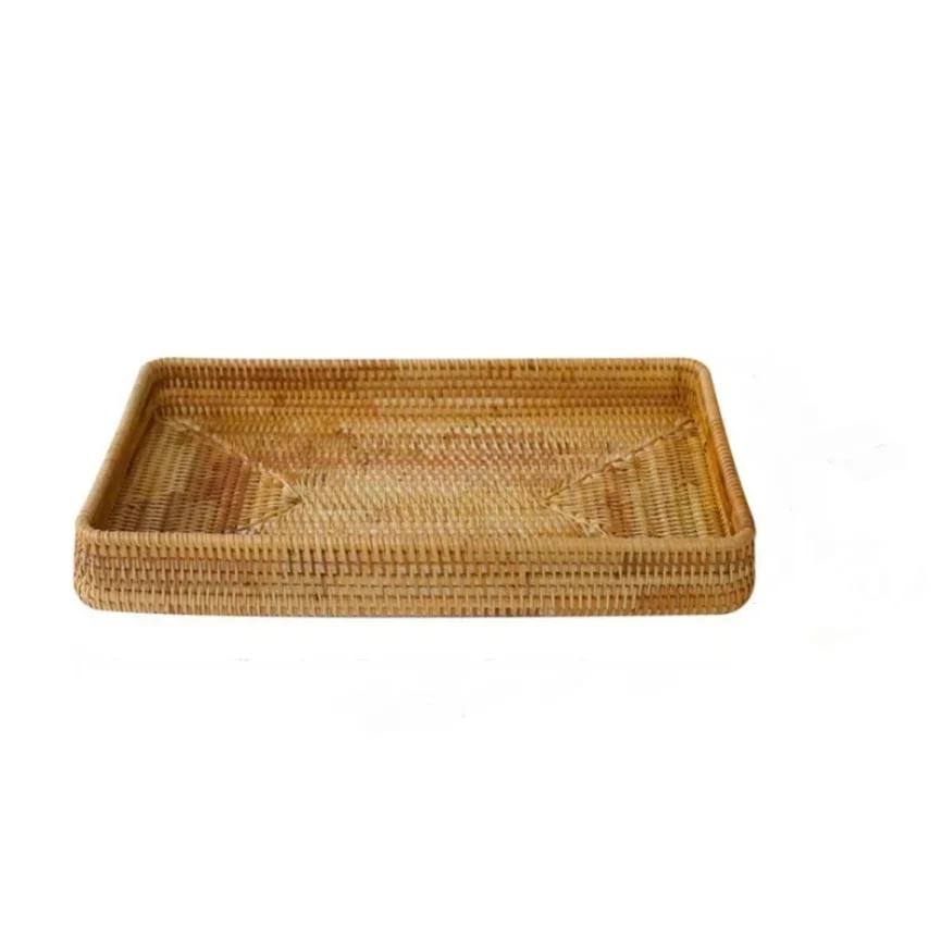 2025 New Handwoven Rattan Storage Basket Square Wicker Tray Picnic Basket Bread Food Plate Fruit Cake Sundries Box Home Desk Dec S 21x11x45cm 1650₽