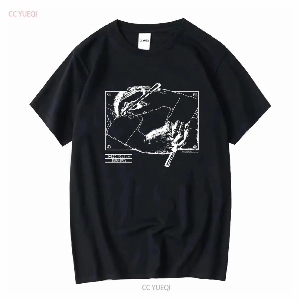 MC Escher Drawing Hands Black T-shirt