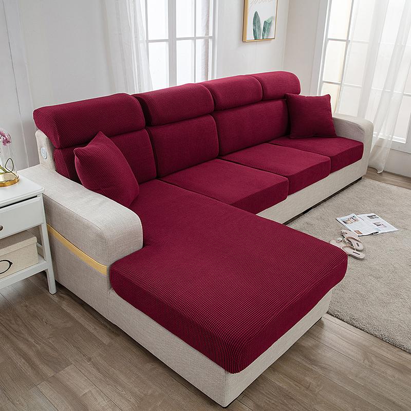 1pc Solid Color Jacquard Sofa Seat Cushion Cover Polar Fleece Elastic Sofa Cover for Living Room Chair Cover Furniture Protector