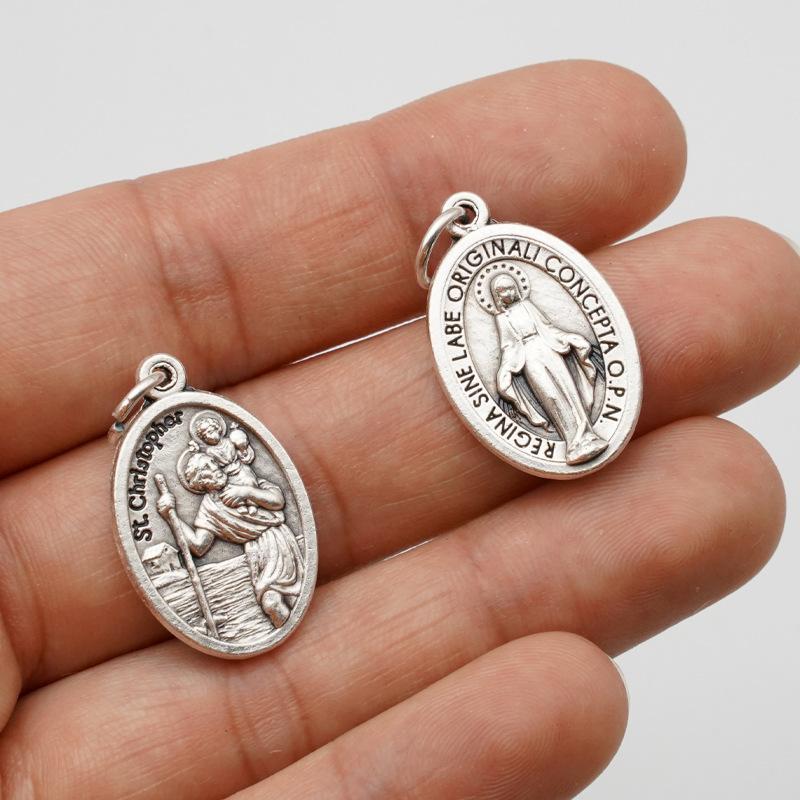 Breloques métalliques réversibles pour colliers, bracelets, accessoires de bricolage, grande médaille ovale de saint pour tout type de chaîne ou de collier, bijoux chrétiens