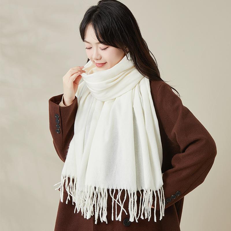 Autumn and Winter New Imitation Cashmere Scarf Female Korean Version Versatile Solid Color Shawl Dual-purpose Thickened Warm Couple Fringed Scarf