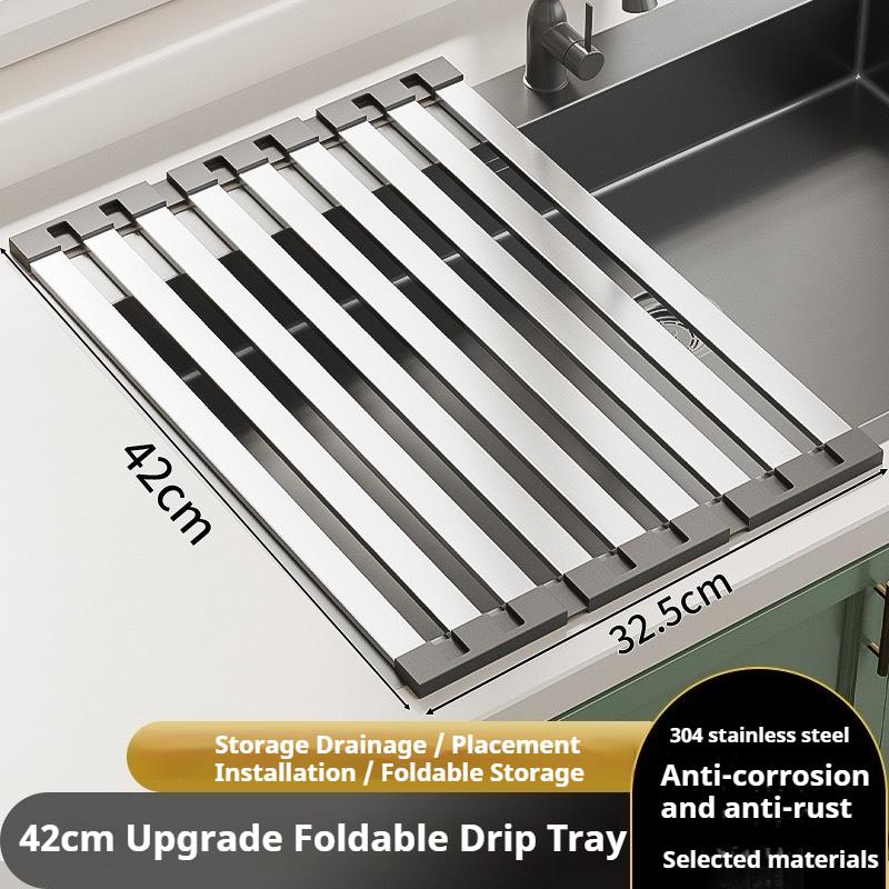 

304 Stainless Steel Foldable Sink Drying Rack, Kitchen Dish Drainer, Thickened Anti - Slip Draining foldable drain basket