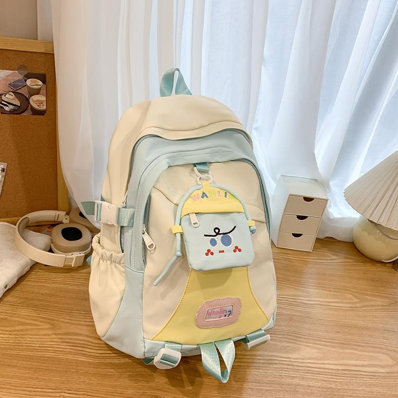Girl, Junior High School Student Fashion Contrasting Color, College Student Backpack, Korean Version of Large-capacity Travel Backpack