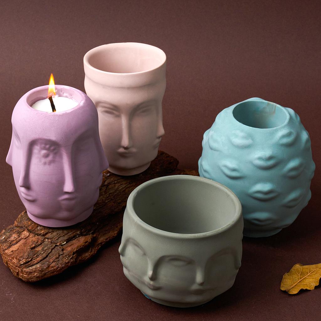 Creativity Human Face Candle Jar Silicone Mold DIY Lips Storage Pen Holder Crafts Making Plaster Resin Flowerpot Casting Molds