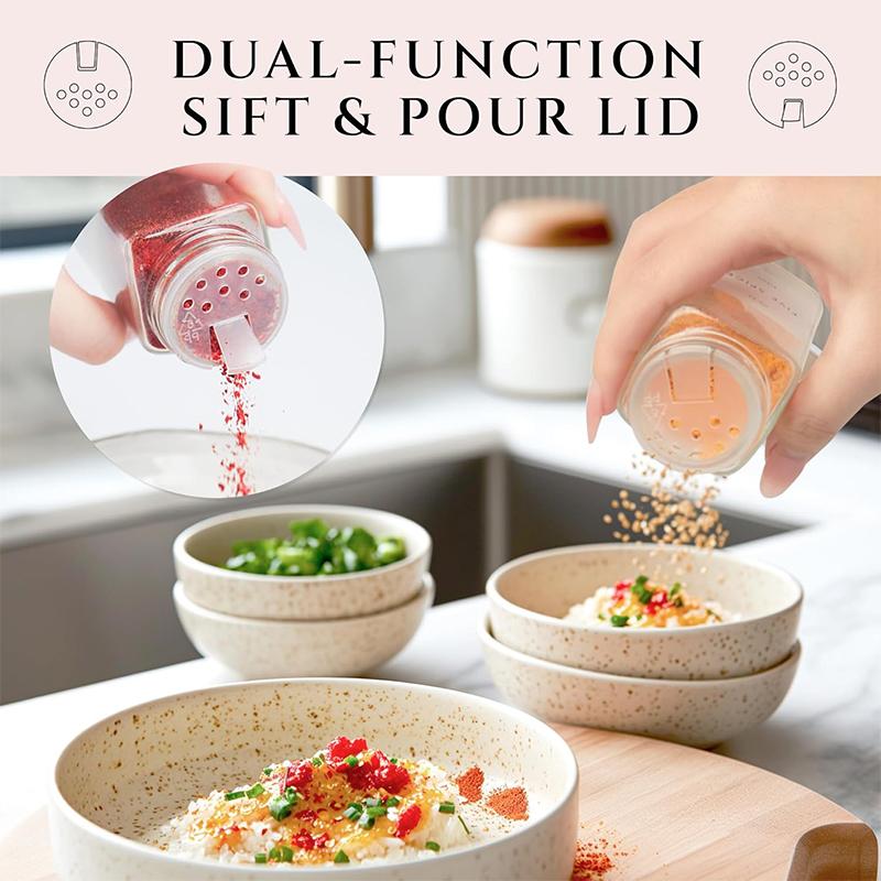 12Pcs Glass Spice Jars with Labels Kitchen Accessories 4oz Square Seasoning Containers Kitchen Salt Herbs Sugar Bottles JT510