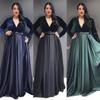 African Women's Deep V Velvet Long Sleeve Swing Dress with Belt - Autumn/Winter Fashion 2022