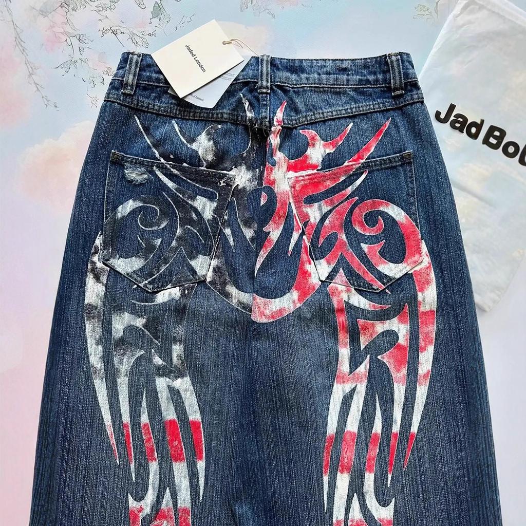 European and American new hip-hop pattern printed loose jeans women's y2k high street retro Harajuku trousers