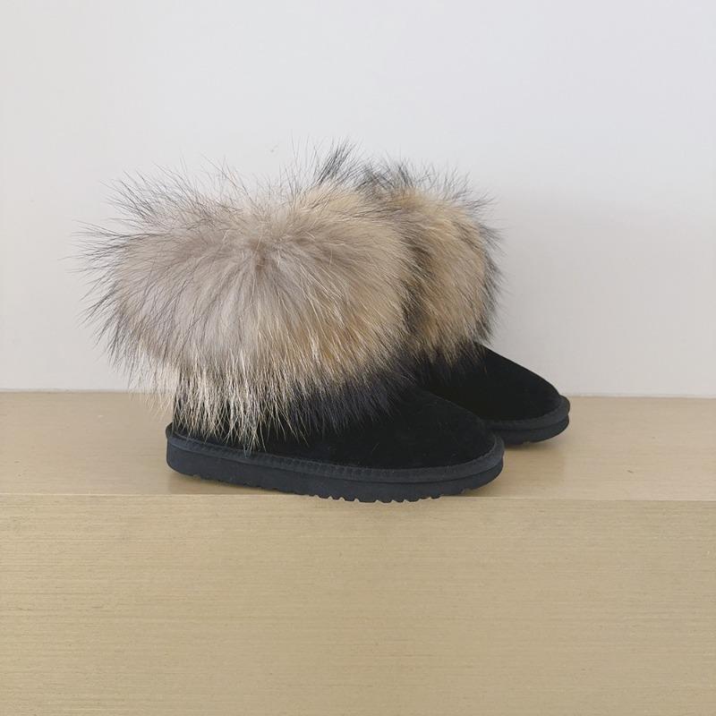 Winter Schneestiefel Damen Fuchshaar Niedriger Schaft Rindsleder Plüsch Warm Leicht Damenstiefel Stiefel
