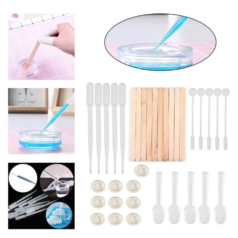 35 Pcs/Set Resin Mold Tools Kit Clear Plastic Dropper Stirring Rod Wooden Popsicle Stir Sticks Disposable Finger Cots