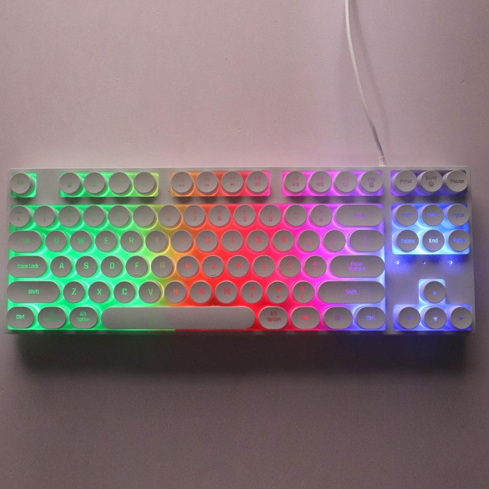 87 Keys USB Wired Keyboard Round Keycaps Typewriter Keyboard Durable Mechanical Keyboard Laptop