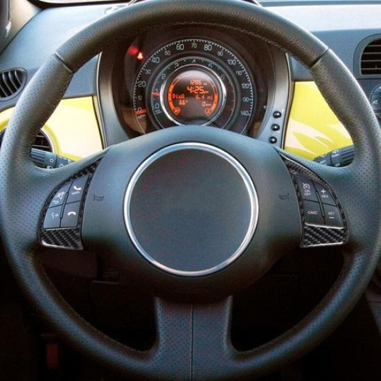 2pcs Carbon Fiber Car Steering Wheel Button Frame Cover For Fiat 500 2012-2015