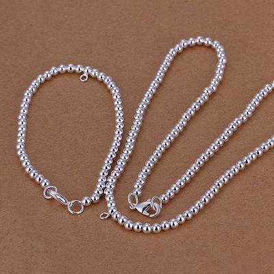 Für Frauen Dame Weihnachten Geschenk Klassische Kette 4mm Perle Halskette Armbänder Mode Silber Farbe Schmuck Set S062