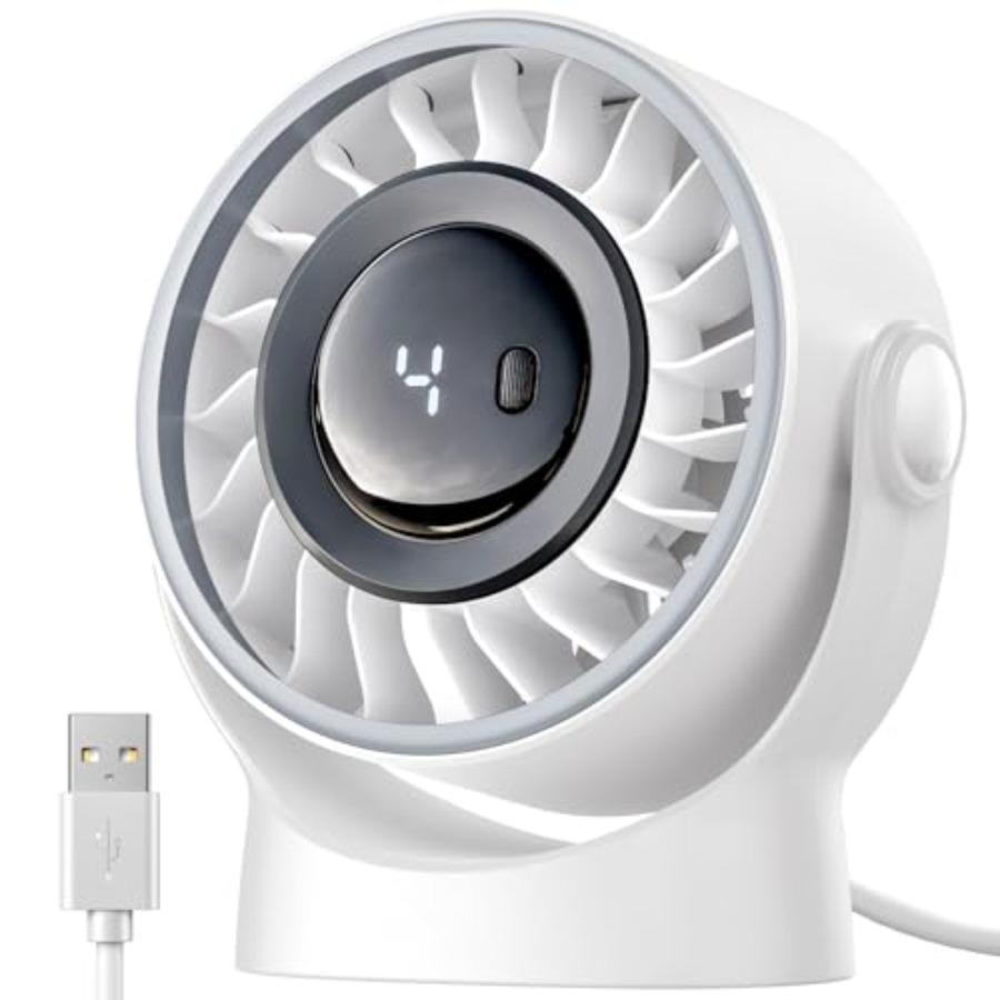 USB Small Desk Fan - 5 Inch Mini Personal Desktop Fan, 4 Speeds Cooling Strong Airflow, 360° Adjustable Tilt, Quiet Portable Ta