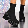 Fashion Black Thick-soled Women's Height-enhancing 2025 New Autumn Suede Thick-heeled Elastic Slim Short Boots