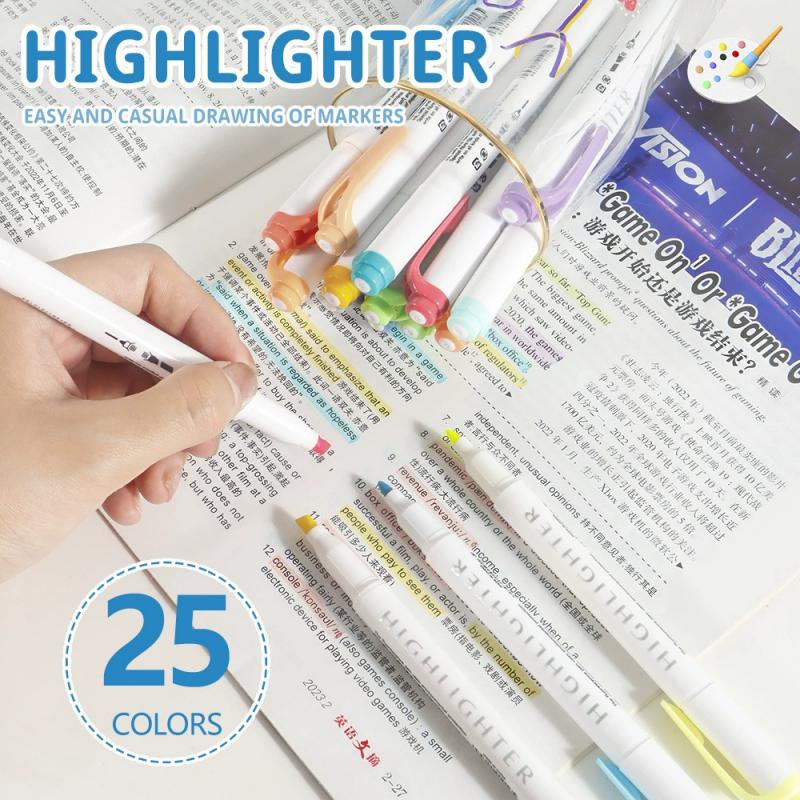 25 Color Highlighter Double Tip Markers Pen Set for Student Hand Account Pen Painting Graffiti School Office Stationery Supplies