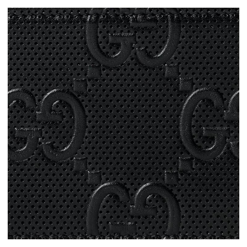 Gucci GG Embossed Bi-fold Four Card Slots Leather Card Holder Wallet Wallet Men's Black