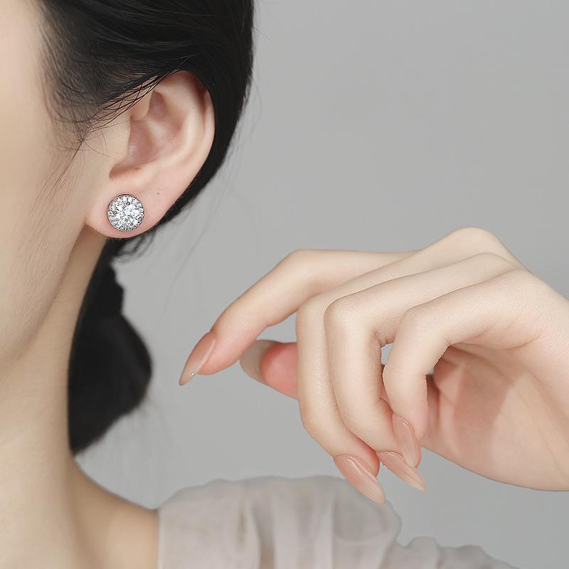 Copper-Plated White Gold Zircon Stud Earrings - Women's Colored Gemstone Jewelry