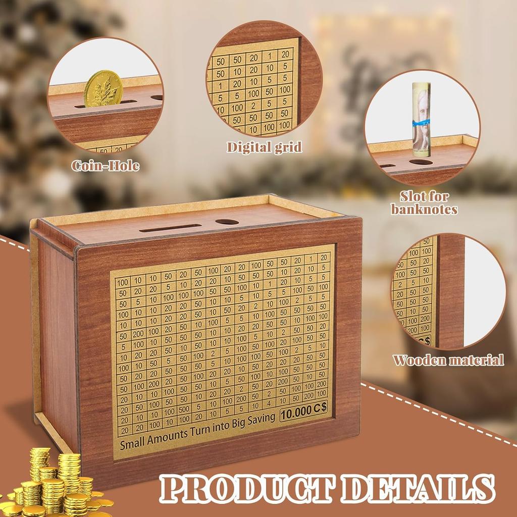 Retro Cash Money Saving Box Reusable Wooden Money Box Retro Money Bank Money Box with Counter