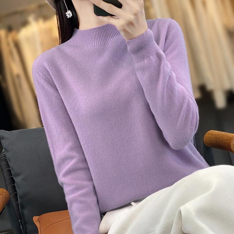 

Вязаный базовый свитер с полувысоким воротником, осенне-зимний базовый пуловер для женщин XXL фиолетовый