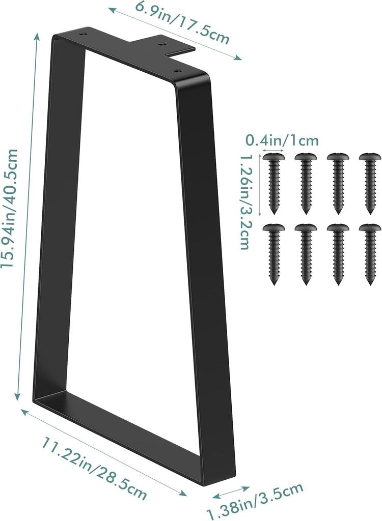 Picioare de masă din fier Signstek, Picioare de birou DIY, Set de 2, 40 cm înălțime, Picioare de birou trapezoidale, Antiderapante, Negru