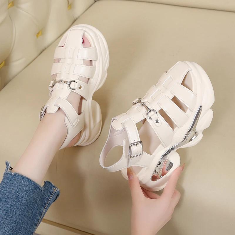 8CM Summer Gladiator Women Platform Wedges Heel Peep Toe Sandals Rome Design Sexy Mature Casual Shoes Ladies Female
