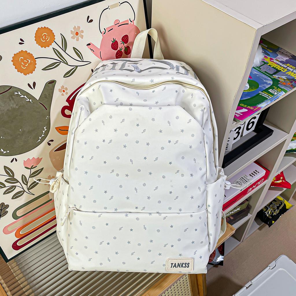 Schoolbag Korean Version Ins Fashion Versatile Embroidered Polka Dot Backpack Large Capacity College Style Student School Bag Multi-Pocket Backpack