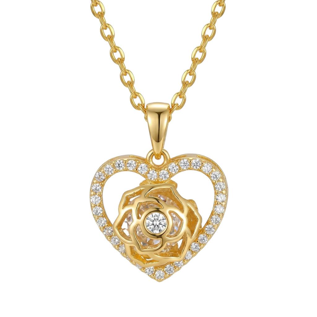 Wind Heart Rose Pendant Necklace, Copper Inlaid Zircon High-End Pendant For Women, Jewelry 388
