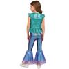 Girls 2 Pieces Mermaid Costume Sequins Short Sleeves Zipper Peplum Top Elastic Waist Ruffle Flared Pants Set