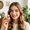 Resin Candy Stripe Duck Figurine Holiday Tabletop Decoration with Bow and Snowflake Details Festive Seasonal Ornament for Home and Office Display