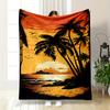 Sunset Beach with Palm Trees Design Warm Quilt– Flannel Blanket for Bedroom, Living Room, Sofa, and Nap