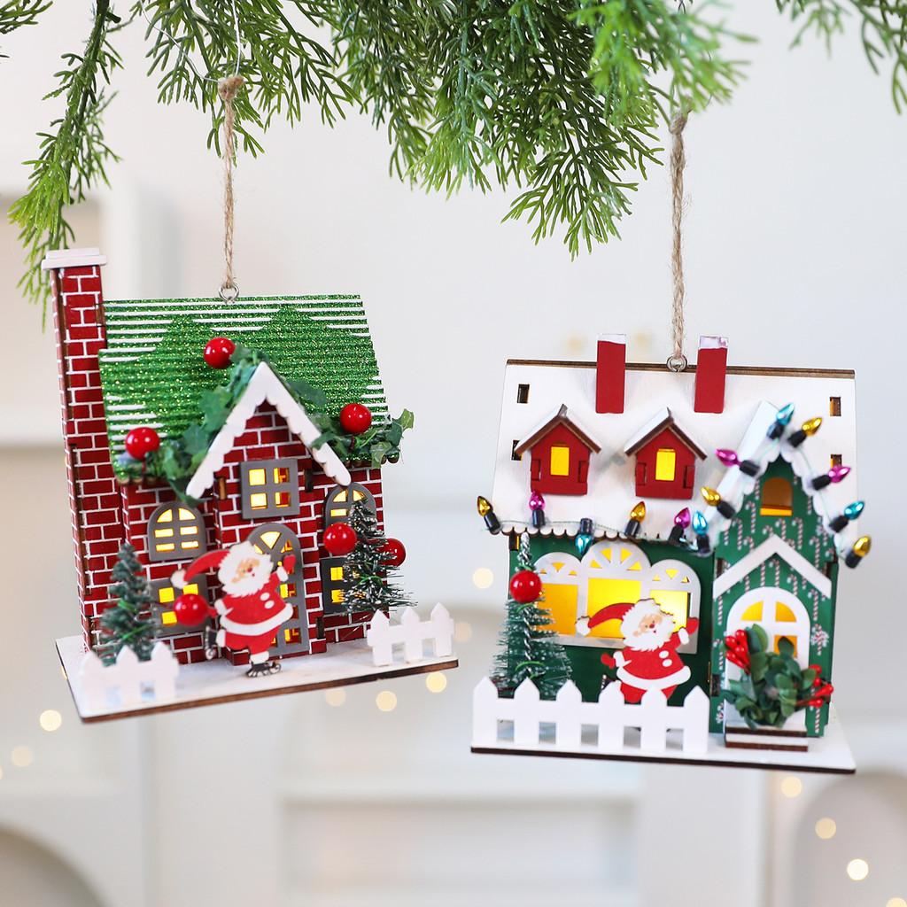 Christmas Wooden House Decor With Snowy Scene For Holiday Home Display