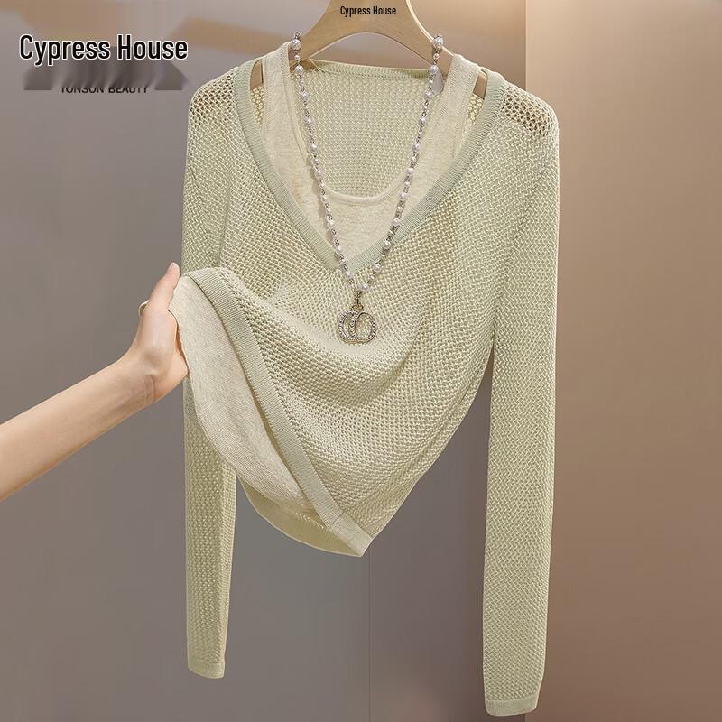 

Women s Wool Blend Faux Two-Piece Knitted Pullover Top One Size