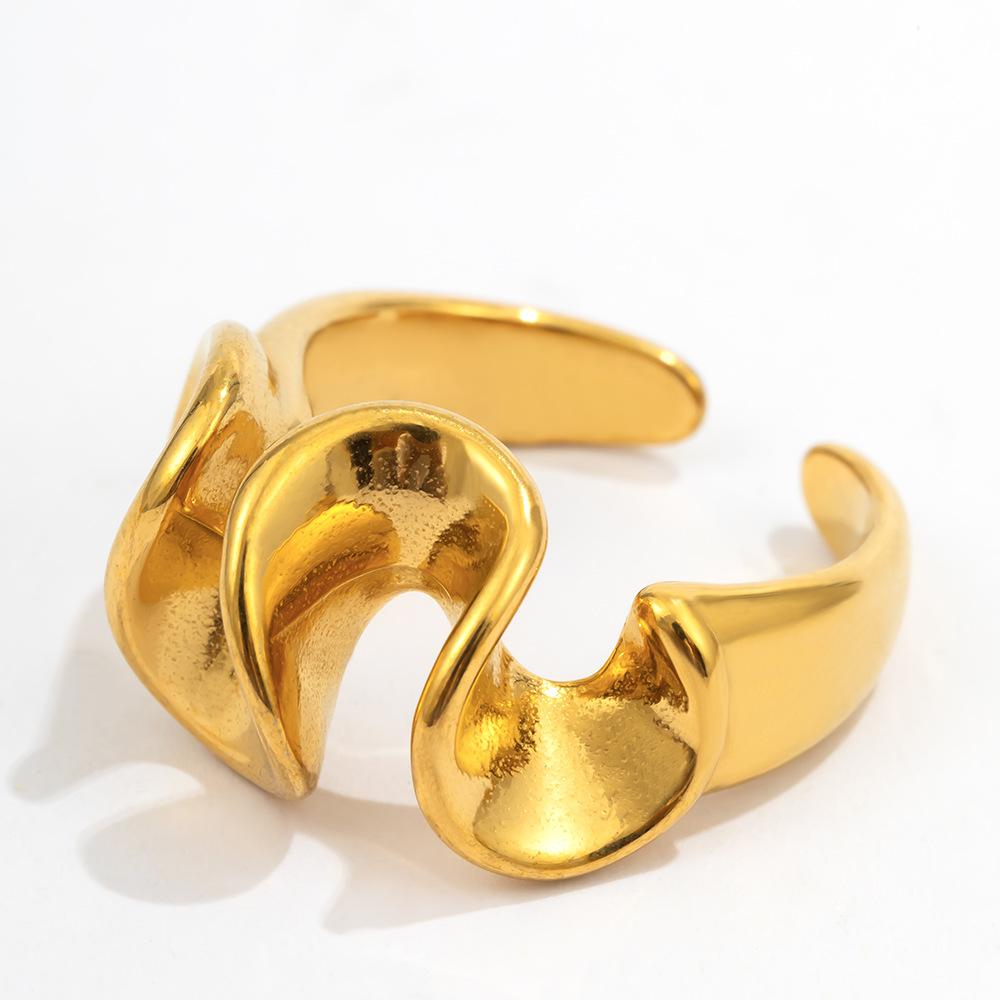 Stainless Steel Geometric Flower Leaves Rings for Women Men Classic Waterproof No Fade Splicing Opening Ring Jewelry Accessories