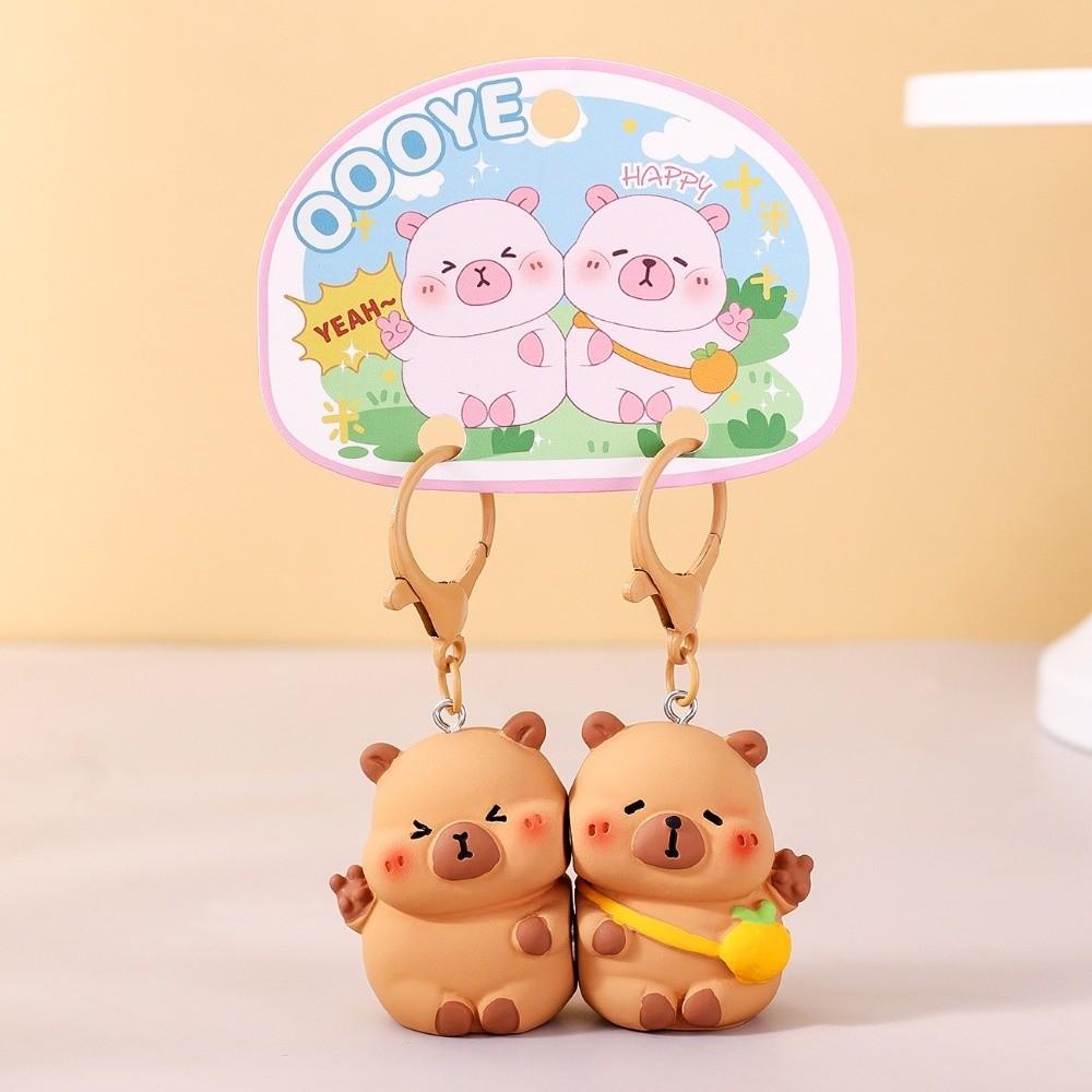 Magnetic Cat Figurine Keychain Capybara Couple Pendants  Car Key Accessories