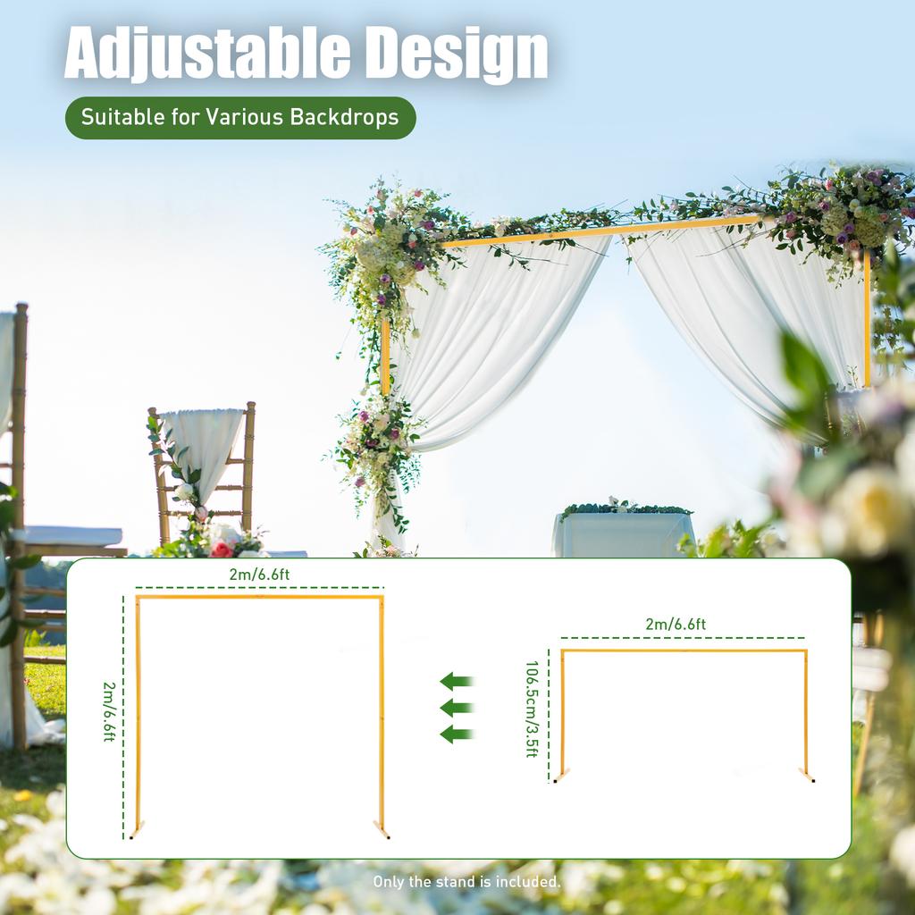Square Wedding Arch Stand Iron Adjustable Height Backdrop for Wedding Party Decor, Birthday Baby Shower