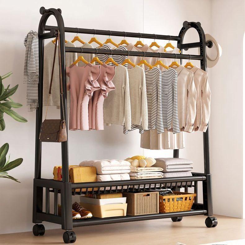 Movable Floor-Standing Coat and Clothes Rack for Bedroom Use