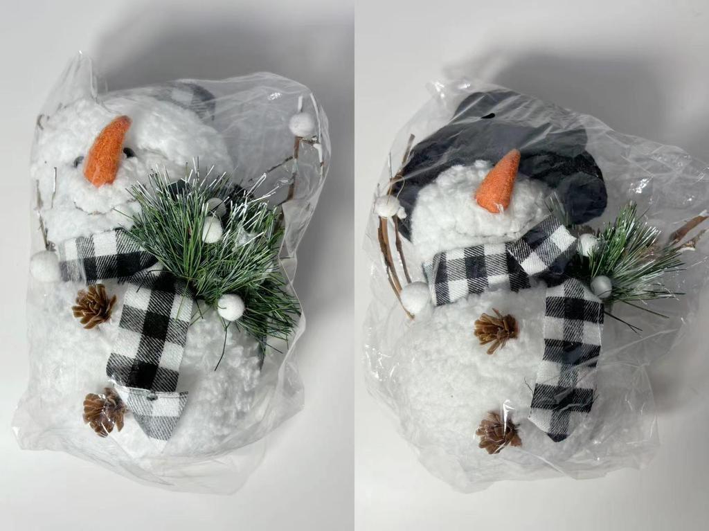 Christmas Luminous Snowman Ornament with Black & White Plaid Scarf Hat