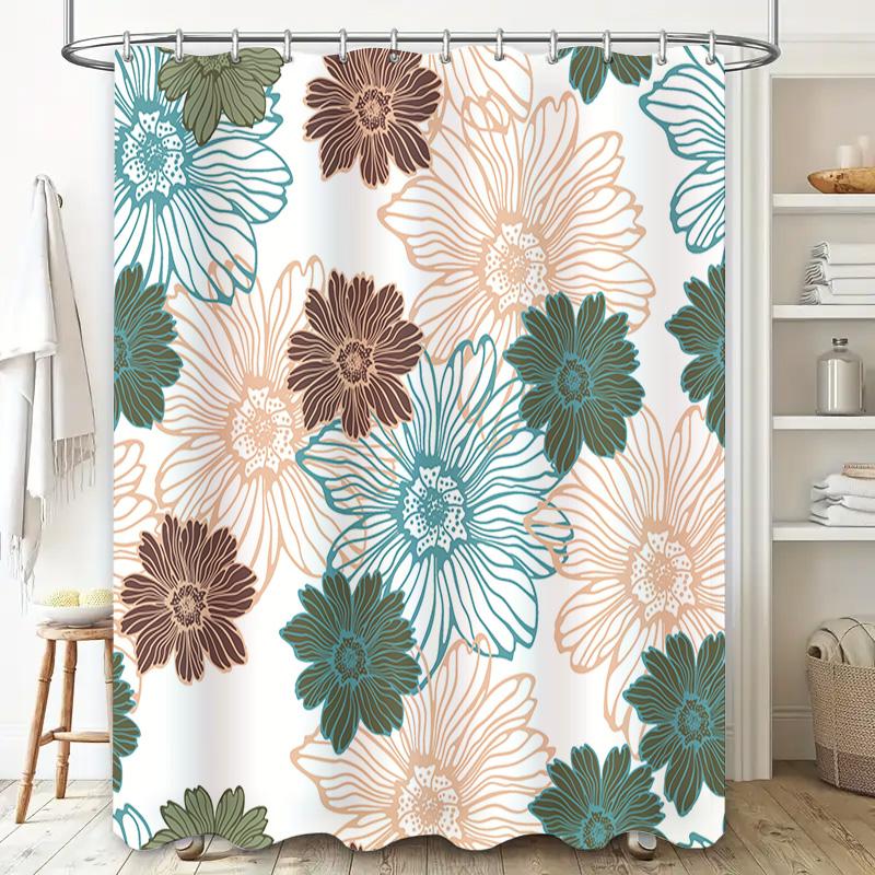 Floral Printed Shower Curtain White Green Brown Blue Pink Flowers Waterproof Bathroom Decor Bath Mat Set For Home Living Room 72