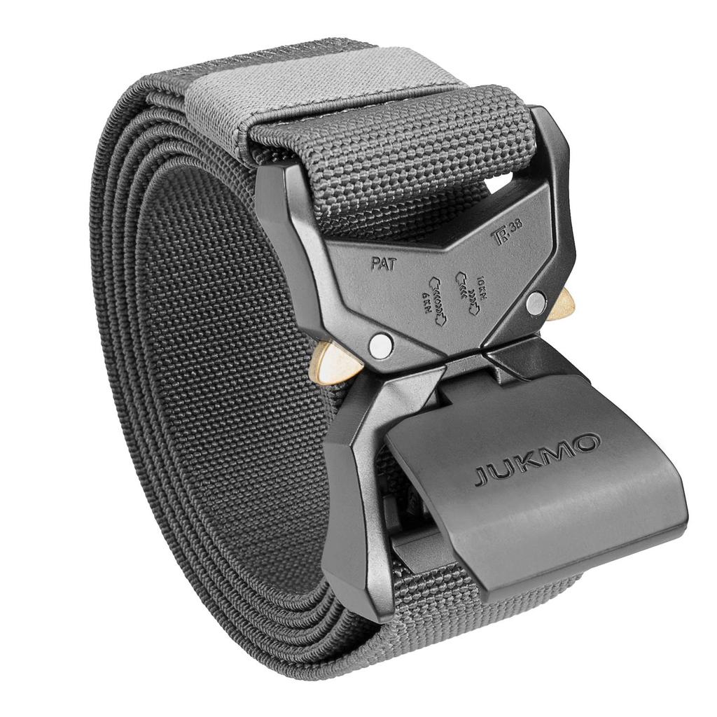 JUKMO Tactical Work Belt with Buckle Size M Waist Length Length Men's Quick-Release (Gray, - 75cm-110cm (Total 125cm))