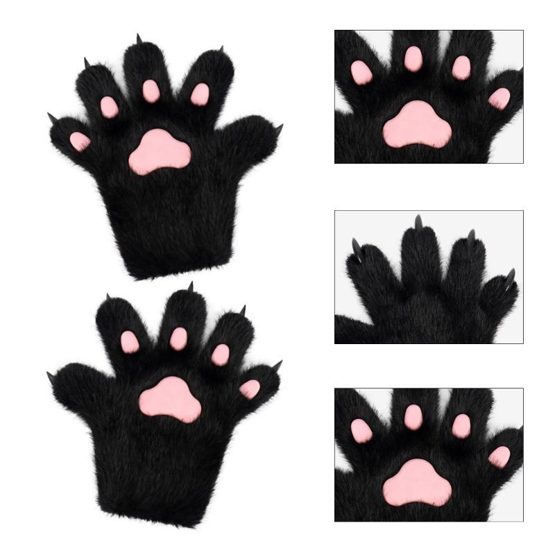 Guanti Gatti Anime Pelo Peluche Zampe di Bestia Guanti per Ragazza Adulto Costume Festa di Halloween Accessori per le Mani Cosplay