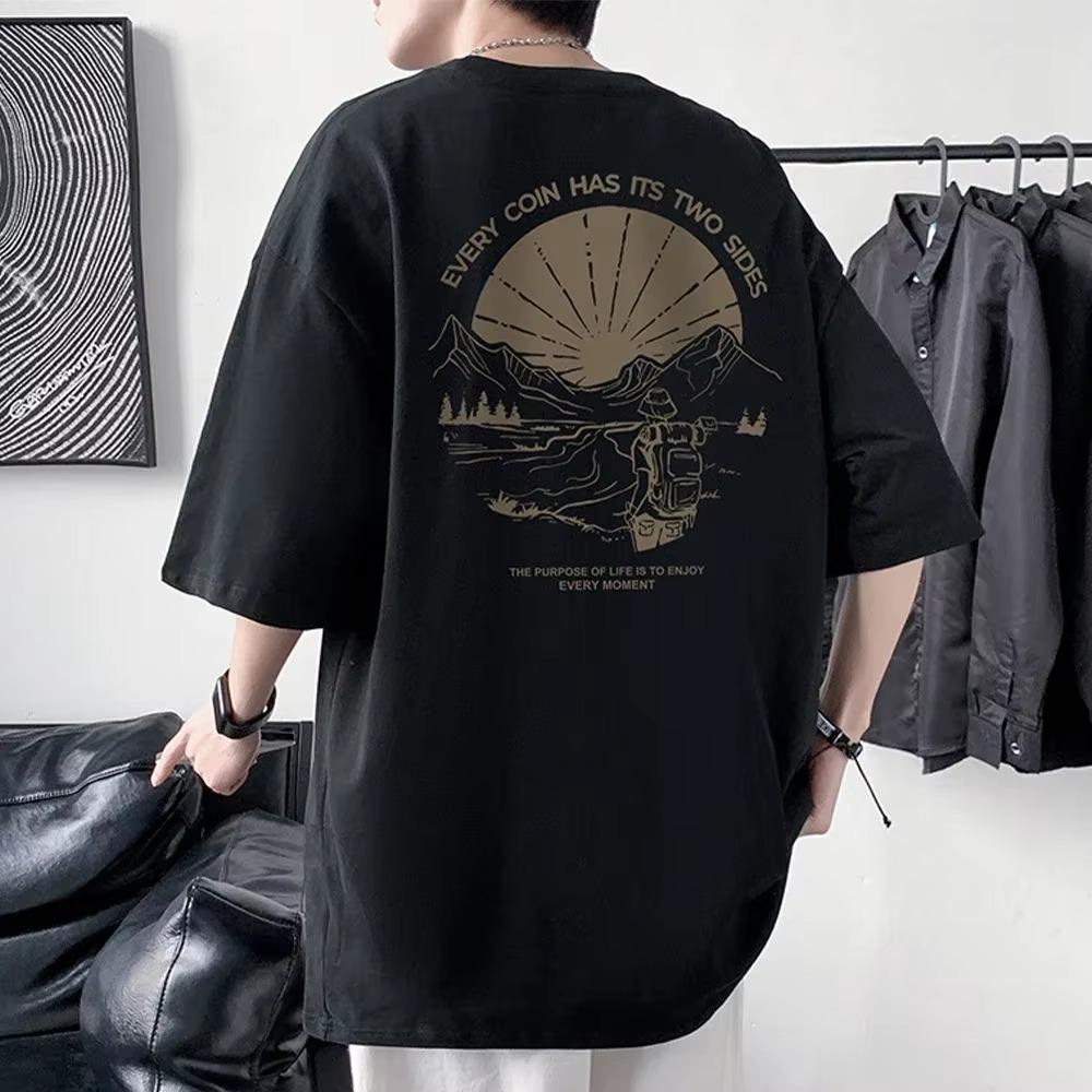 Men's Cotton T-shirt Front Back Print Half Sleeve T-shirt Men's Cotton Summer Loose Oversized Casual O-neck Male Tees