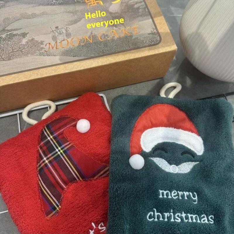 New Christmas Hand Towel Hanging Type Thickened Coral Fleece Towel Kitchen Absorbent Quick Drying Rag Cartoon Hand Towel
