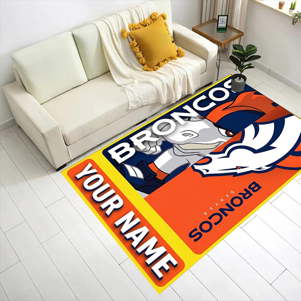 Denver Broncos Logo Customized Name Carpet Perfect for Kitchen Hallway Entryway Dormitory Anti-slip Rug Anime Office Decor