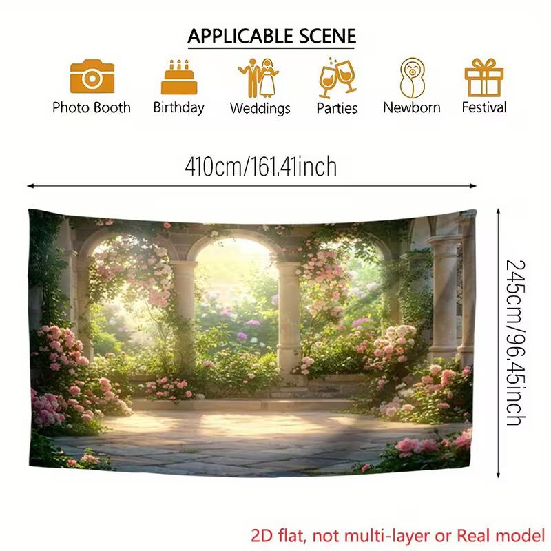 2D Dreamy Garden Backdrop Sunlit Stone Arches Portrait Studio Background
